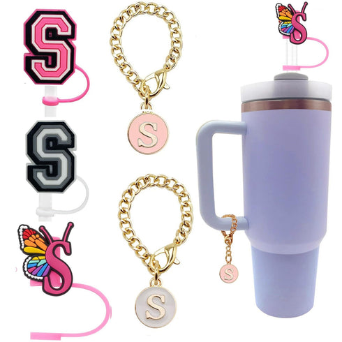 English Letter Butterfly Dust-proof Straw Cap Pendant Set for tumbler, Tumbler set Accessories